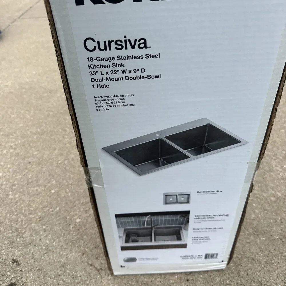 KOHLER Cursiva Stainless 33 in. Double Bowl Drop-in or Undermount Kitchen Sink